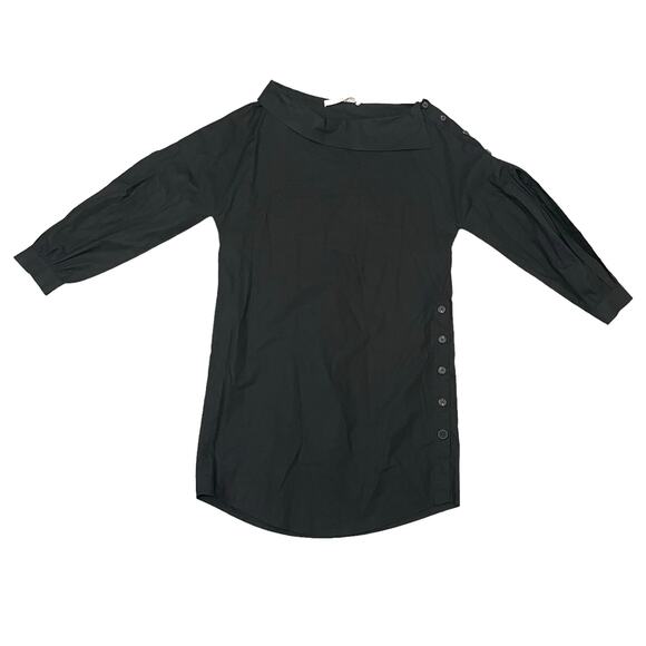 TELA Mini Dress Split Sleeve Button Accent Dropped Shoulders Black Minimalist XS - Picture 1 of 13